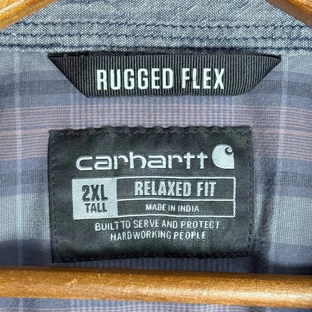 Carhartt Rugged Flex Mens 2XL Tall Relaxed Fit Plaid Short Sleeve Button Shirt